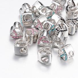 Alloy Rhinestone European Beads, Large Hole Beads, Heart, Platinum