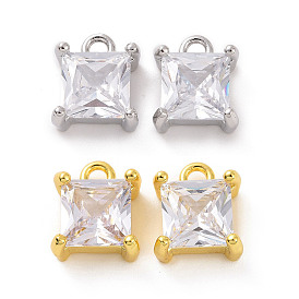 Brass Pendants with Clear Glass, Square Charms