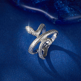 Кольца в форме змеи из стерлингового серебра с родиевым покрытием, широкий ремешок