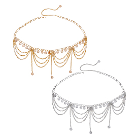 2pcs 2 colores cadena bohemia de aleación multicapa con borlas para la cintura y el vientre para mujer