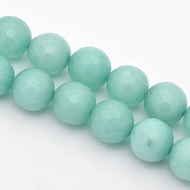 Dyed Faceted Round Natural Jade Beads Strands, Imitation Amazonite