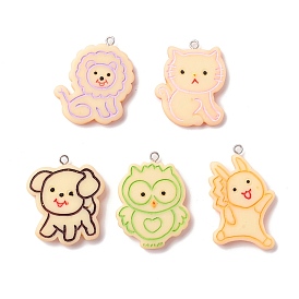 Opaque Resin Pendants, Platinum Tone Iron Loop, Imitation Biscuits, Animal
