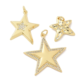 Brass Micro Pave Clear Cubic Zirconia Pendants, Star Charms