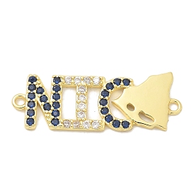 Brass Clear & Blue Cubic Zirconia Word NICE Connector Charms, Rack Plating, Long-Lasting Plated, Lead Free & Cadmium Free