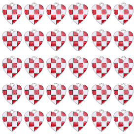 30 piezas colgantes de aleación de esmalte, Corazón con dijes de patrón de tartán, Platino