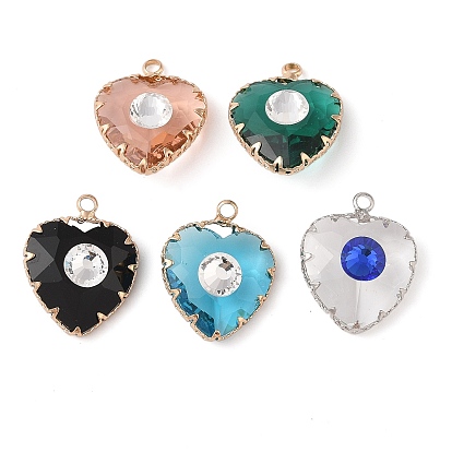 Brass with Glass Pendant, Heart, Mixed Color
