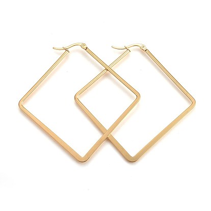 201 угловые серьги-кольца из нержавеющей стали., с 304 штифта из нержавеющей стали, гипоаллергенные серьги, ромб