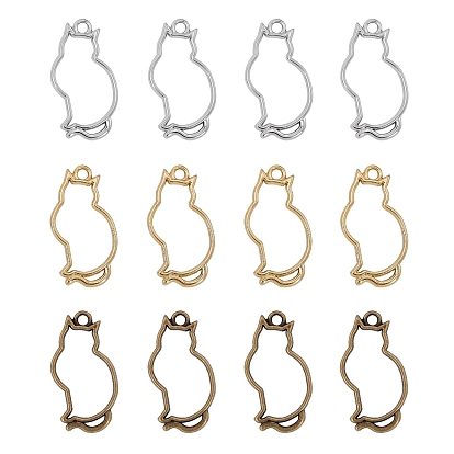 Rack Plating Alloy Open Back Bezel Pendants, For DIY UV Resin, Epoxy Resin, Pressed Flower Jewelry,  Cat Shape