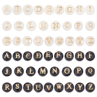 2 наборы 52 шт. 2 цвета стеклянные бусины, имитирующие ракушки, плоские круглые с письмом ~ г