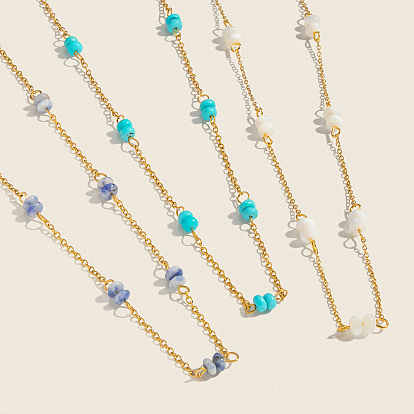 Минималистичные колье из натуральных камней в форме ронделей, украшенные бусинами и цепочками из нержавеющей стали., реальный 304 k позолоченный