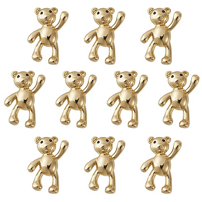 10Pcs Brass Micro Pave Black Cubic Zirconia Pendants, Long-Lasting Plated, Bear