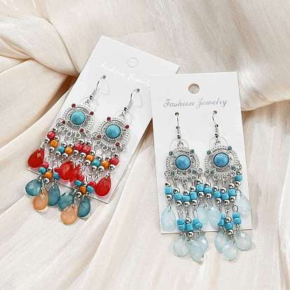 Серьги-люстры из сплава, акрила и страз для женщин, платина, плоский круглый и слезинка