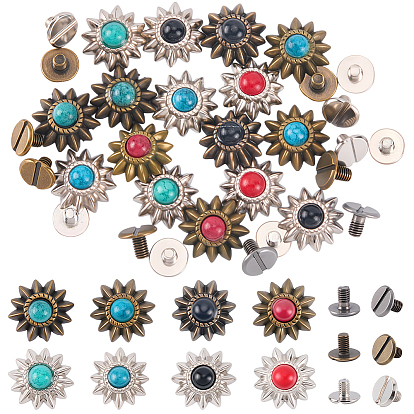 16 сумки 8 цветные декоративные заклепки из цинкового сплава, с железными винтами, для кошелька, , украшение кожаных ремесел, солнце