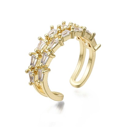 Brass Micro Pave Clear Cubic Zirconia Cuff Rings, Open Rings, Nickel Free