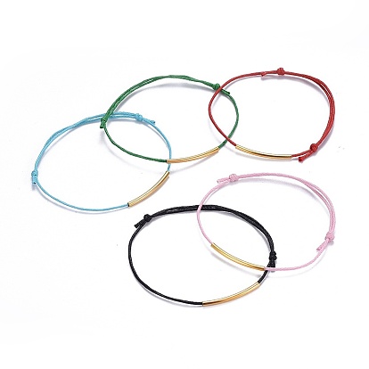 Регулируемые браслеты, с вощеным хлопковым шнуром и латунными бусинами, золотые