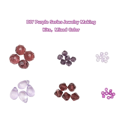 DIY Purple Series Jewelry Making Kits, 620Pcs Glass Seed Round & Rondelle Beads, 80Pcs Imitation Austrian Crystal Bicone Beads, 20Pcs Teardrop Glass Charms, Test Tube, Needles, Elastic Crystal Thread