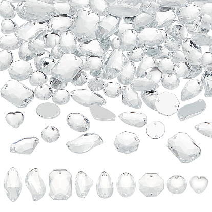 140 шт. 9 стиль каплевидный/восьмиугольный/овальный пришитый стразы, Тайвань акриловые горный хрусталь, два отверстия, аксессуары для одежды, граненые
