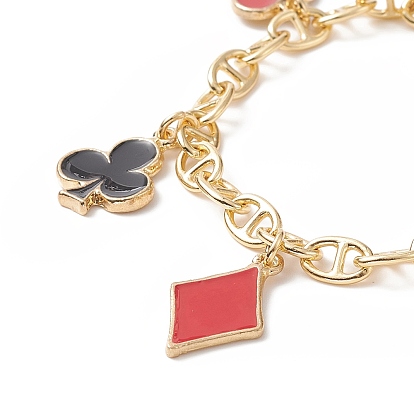 Playing Cards Alloy Enamel Charm Bracelet, 304 Stainless Steel Jewelry for Women