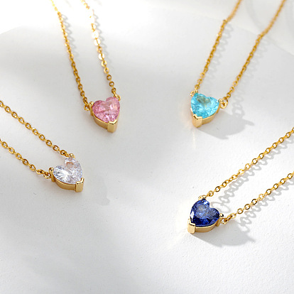 Fashion Micro Inlaid Pink Zircon Heart-shaped Lock Collarbone Chain 18K Gold Plated Love Pendant Jewelry