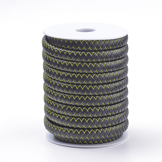Flat Microfiber PU Leather Braided Cords, with Steel Wires and Microfiber Leather Cords inside