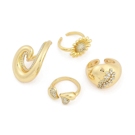 Латунные микро проложить манжеты кольца кубического циркония, широкие кольца для женщин, реальный 18 k позолоченный