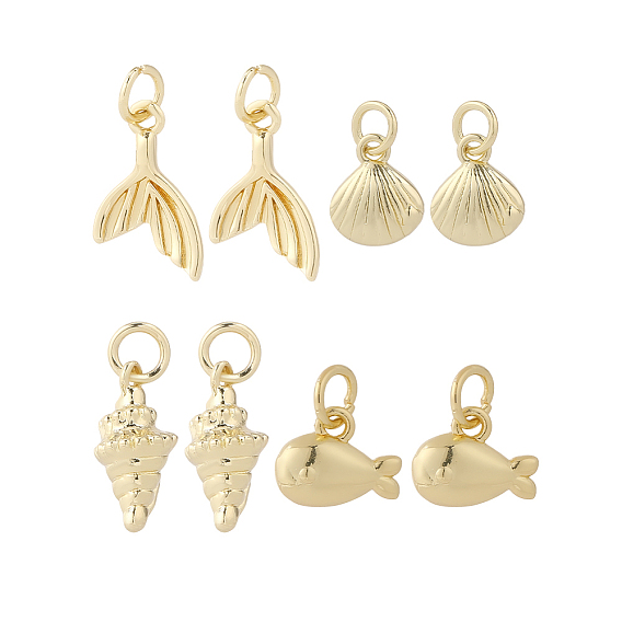 8 шт 4 стили латунные подвески, морские животные амулеты, с целью перехода в кольце, реальный 18 k позолоченный