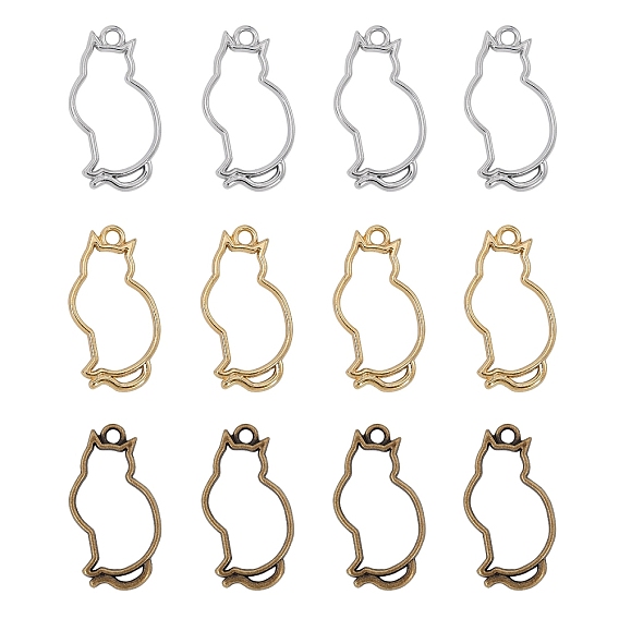 Rack Plating Alloy Open Back Bezel Pendants, For DIY UV Resin, Epoxy Resin, Pressed Flower Jewelry,  Cat Shape