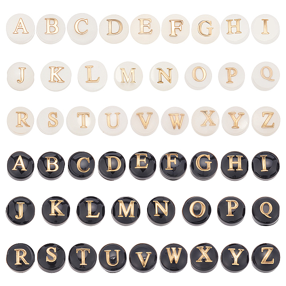 2 наборы 52 шт. 2 цвета стеклянные бусины, имитирующие ракушки, плоские круглые с письмом ~ г