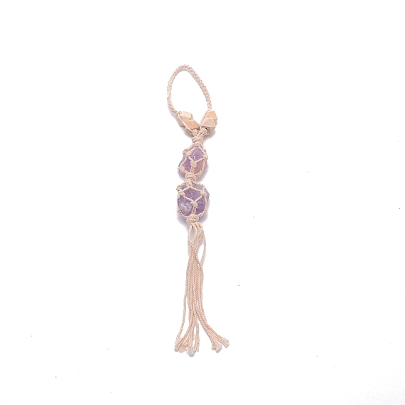 Подвесной кулон неправильной формы с драгоценными камнями, с хлопковым шнуром и деревянными бусинами, для украшения интерьера автомобиля аксессуары