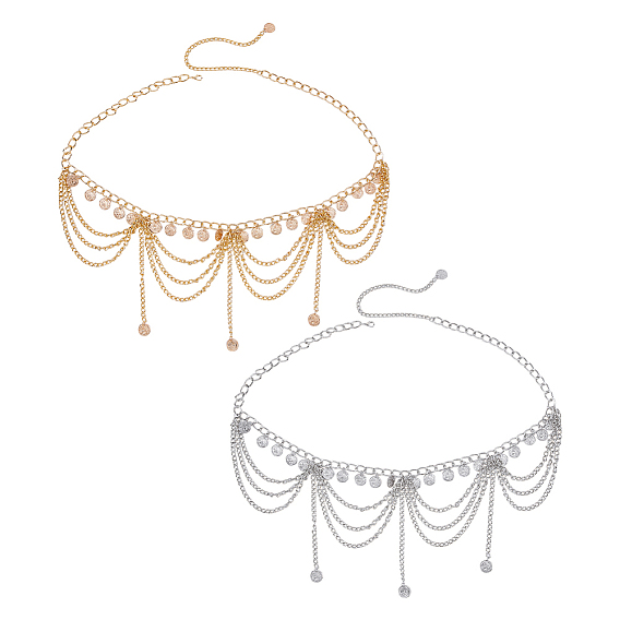 2 pièces 2 couleurs Chaînes de taille et de ventre bohèmes multicouches en alliage avec pompons pour femmes