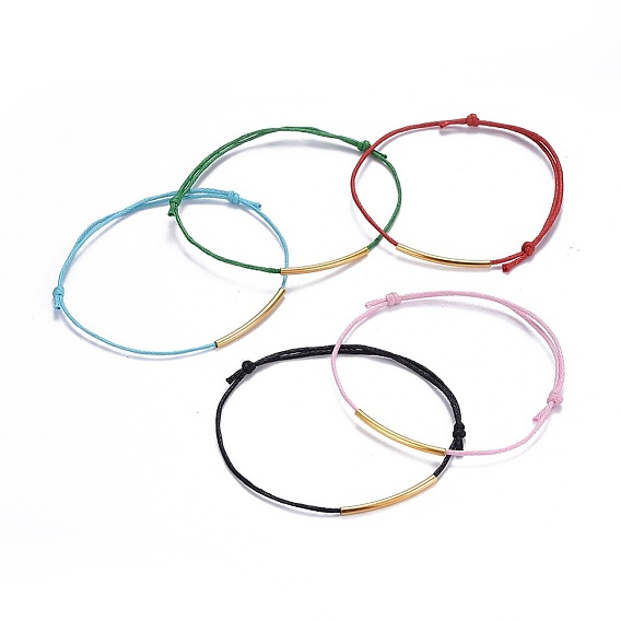 Регулируемые браслеты, с вощеным хлопковым шнуром и латунными бусинами, золотые