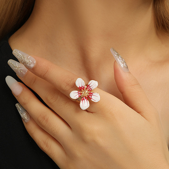 Эмалированные кольца-манжеты из сплава для женщин, цветок, золотые