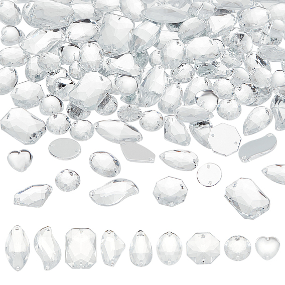 140 шт. 9 стиль каплевидный/восьмиугольный/овальный пришитый стразы, Тайвань акриловые горный хрусталь, два отверстия, аксессуары для одежды, граненые