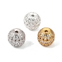 925 Sterling Silver Micro Pave Clear Cubic Zirconia Beads, Rack Plating, Long-Lasting Plated, Round, with 925 Stamp