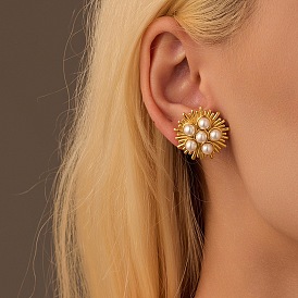 304 серьги-гвоздики с цветком из нержавеющей стали с жемчугом неправильной формы