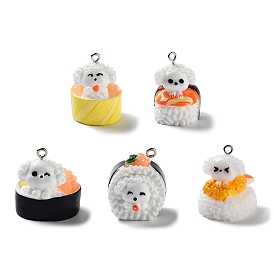Opaque Resin Imitation Food Pendants, Sushi Dog Charms with Platinum Plated Iron Loops
