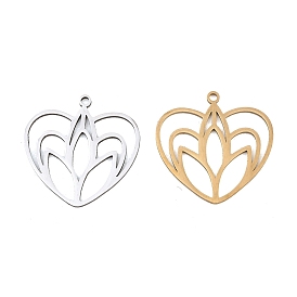 Полые 201 из нержавеющей стали кулоны, сердце с цветочными подвесками