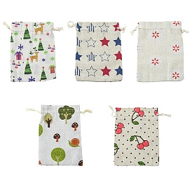 10 pcs 5 styles pochettes d'emballage en polycoton imprimé (polyester coton) sacs à cordon, rectangle