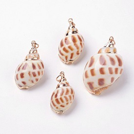 Electroplate Spiral Shell Pendants, with Iron Findings, Conch, Golden