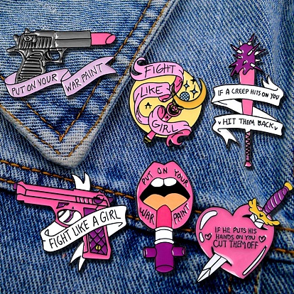 Pink Cartoon Enamel Pin, Word Alloy Feminism Badge for Backpack Clothes