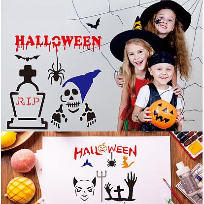Halloween Theme Pattern Plastic Drawing Painting Stencils Templates, Square