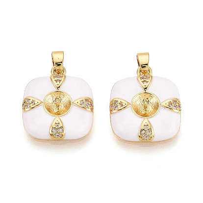 Латунный микро-паве кубический кубик циркония жемчужина, квадратный, с оболочкой, за половину пробурено бисера, реальный 18 k позолоченный