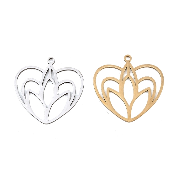Полые 201 из нержавеющей стали кулоны, сердце с цветочными подвесками