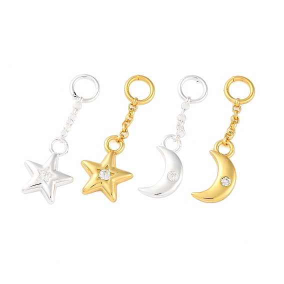 925 подвески-кисточки из стерлингового серебра с прозрачным кубическим цирконием, подвески в виде звезды/луны с соединительными кольцами и 925 штампом