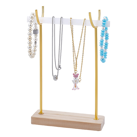1Pc Alloy with Wood Display Stands for Selenite Wand, with 1Pc Natural Selenite Cutting Sticks, Golden