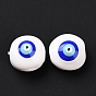 Enamel Beads, with ABS Plastic Imitation Pearl Inside, Flat Round with Evil Eye