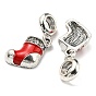 Rack Plating Alloy Enamel European Dangle Charms, Christmas Stocking Large Hole Pendant with Crystal Rhinestone, Lead Free & Cadmium Free, Long-Lasting Plated, Antique Silver