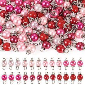 80 шт 8 цвета стеклянные перламутровые круглые соединительные подвески, с 304 фурнитурой из нержавеющей стали, старинное серебро и цвет нержавеющей стали