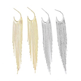 Brass Long Tassel Dangle Stud Earrings for Women, Nickel Free
