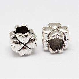 Clover Alloy European Beads, Large Hole Beads, 10x8x8mm, Hole: 5mm